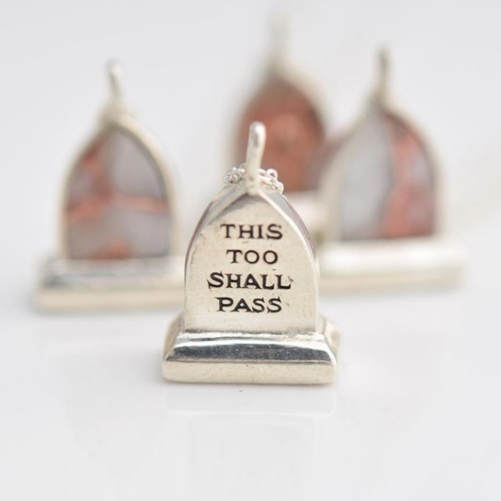 Margaret Cross “This Too Shall Pass” veined quartz sterling tombstone pendant